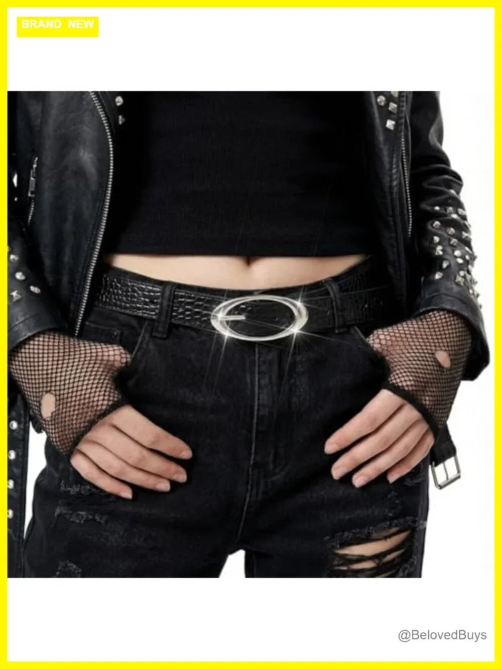 Vintage Black Waist Belt Crocodile Pattern PU Leather Y2K Belt for Women